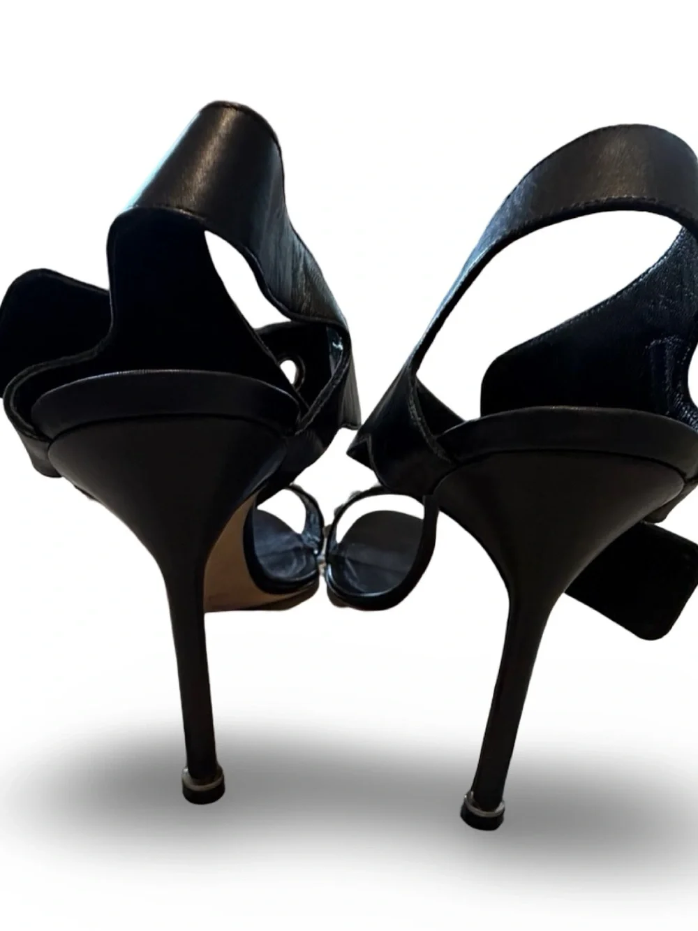 Manolo Blahnik Black Studded Leather‎ Buckle Ankle Strap Sandals, 38